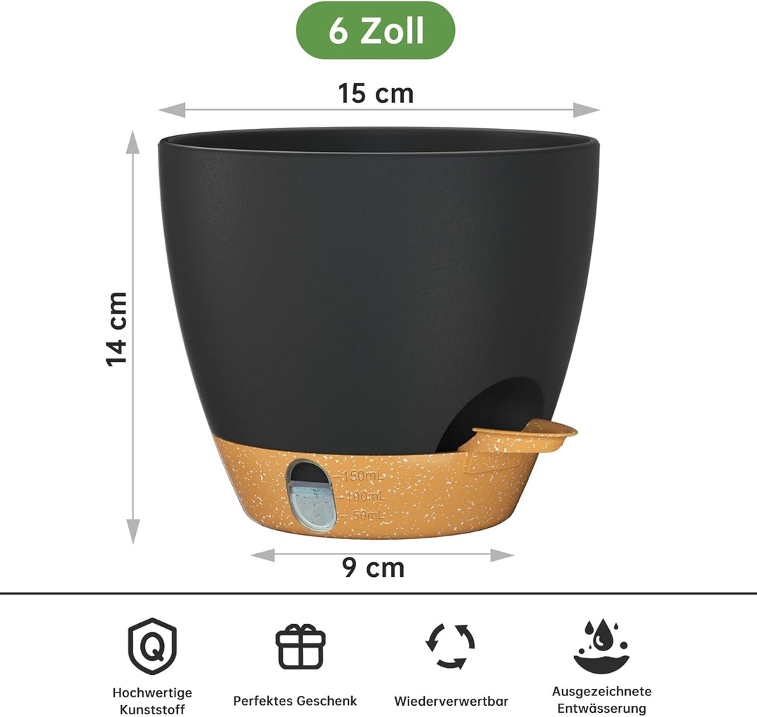 ZMTECH 15 cm Kunststoff-Pflanztöpfe mit Selbstbewässernde Pflanztöpfe mit Abflusslöchern und herausn