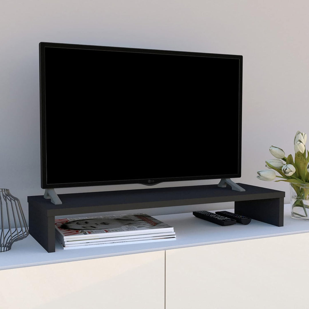 Henor Monitorständer TV-Bildschirmerhöhung in FSC® Holz 82 x 26.5 x 12 cm. Unterstützt 50 kg Graphit