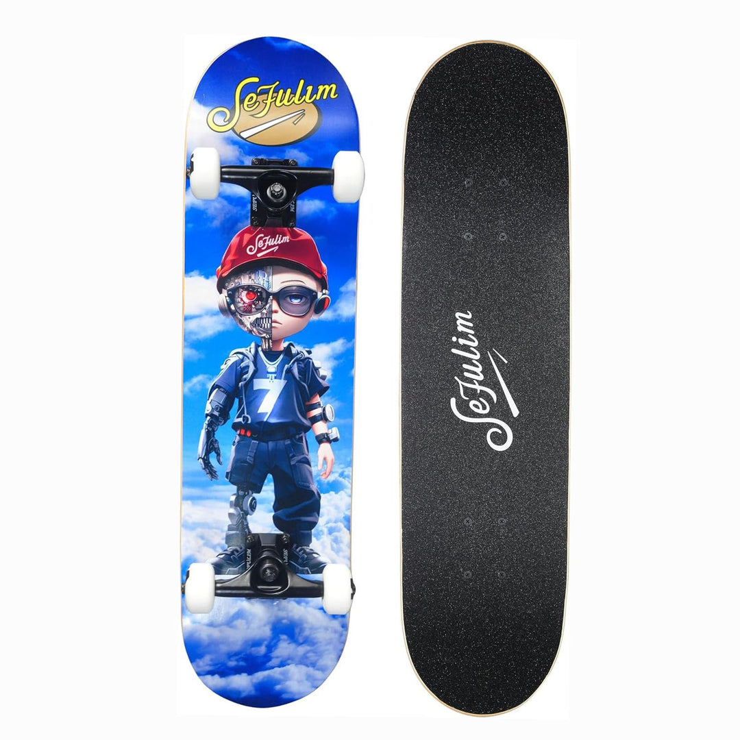 Sefulim 31 x 8 Zoll komplettes Skateboard, 7-lagig, kanadischer Ahorn, Doppel-Kick-Deck-Skateboard f