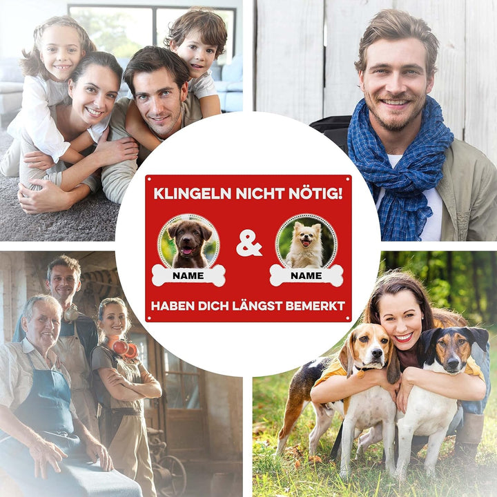 Hunde Schild personalisiert - Klingeln nicht nötig - Metallschild mit Foto und Name für aussen, wett