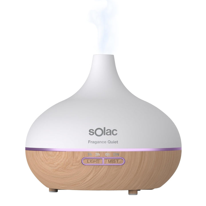 Solac – Luftbefeuchter Fragance Quiet 10W | 300-ml-Tank | LED in 7 Farben | 10-Stunden-Timer | 2 Neb