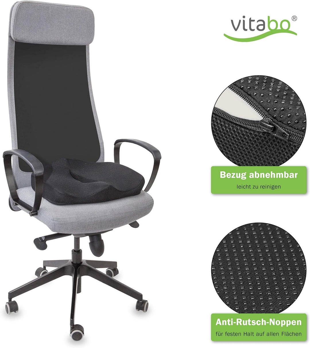 Vitabo ergonomisch geformtes Sitzkissen I Sitzring in O-Form I Sitzdonut aus Viscoschaum mit Memory-