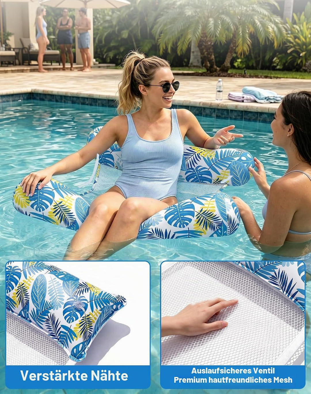 2 Stück Luftmatratze Pool XL - 4 in 1 Wasserhängematte mit Kopfstütze - Aufblasbare Luftmatratze Was