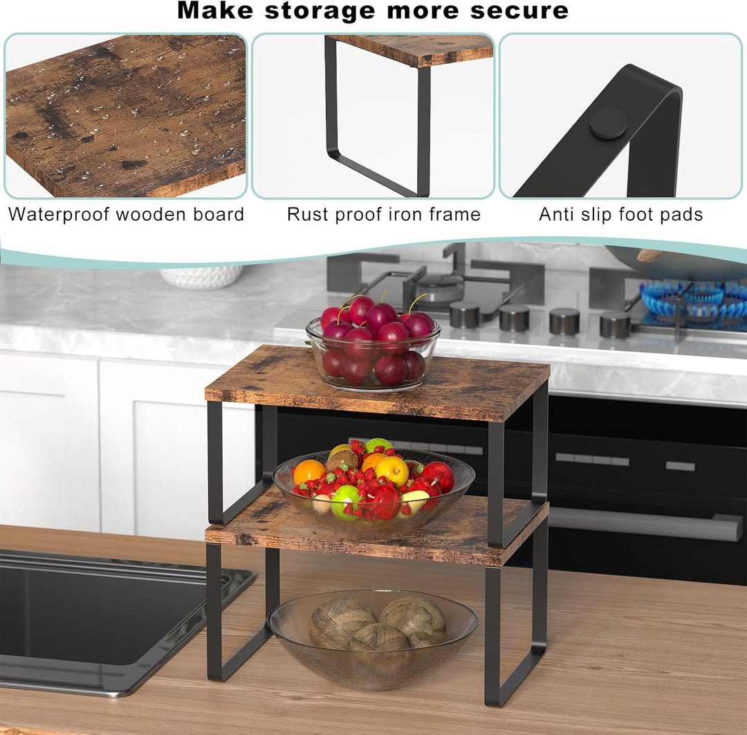 JS NOVA JUNS CADUKE Set mit 4 Thekenregalen Küche stapelbares Schrankregal Holzorganisator Erweiterb