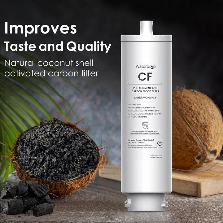 Waterdrop A1-CF Ersatzfilter für A1 Auftisch Osmoseanlage, 6 Monate | Vorfilter für Sedimente und Ak