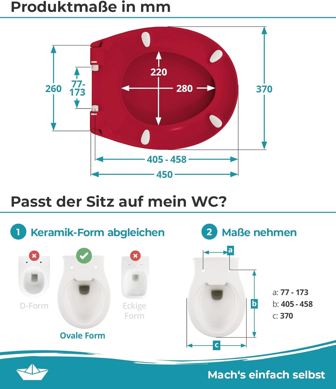 Calmwaters® Premium WC Sitz einfache Montage, Toilettendeckel bis 250 kg, Made in EU, antibakteriell