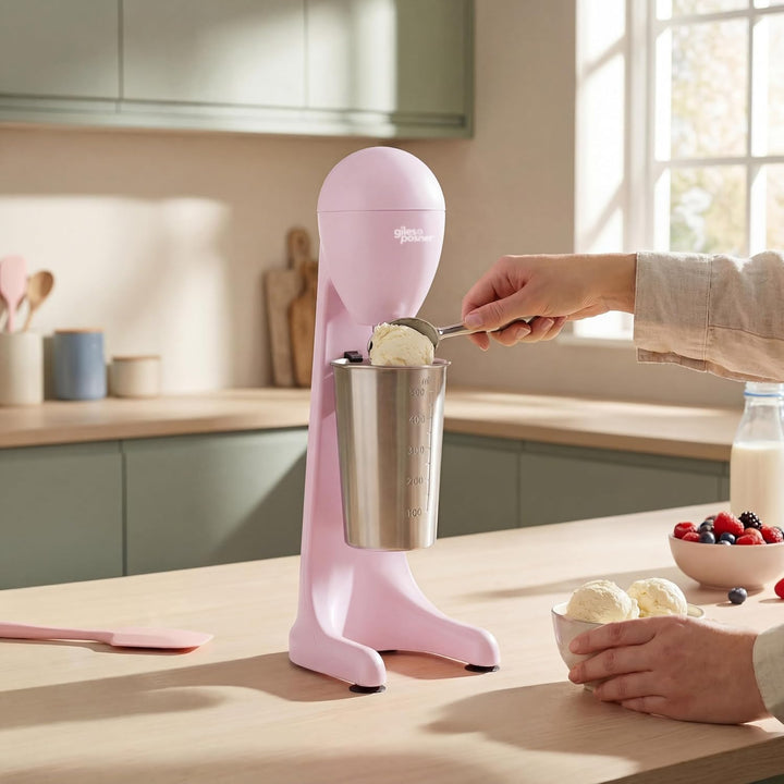 Giles & Posner Milchshake-Maker – Elektrischer Getränkezubereiter mit 500 ml Edelstahlbecher, 2 Gesc