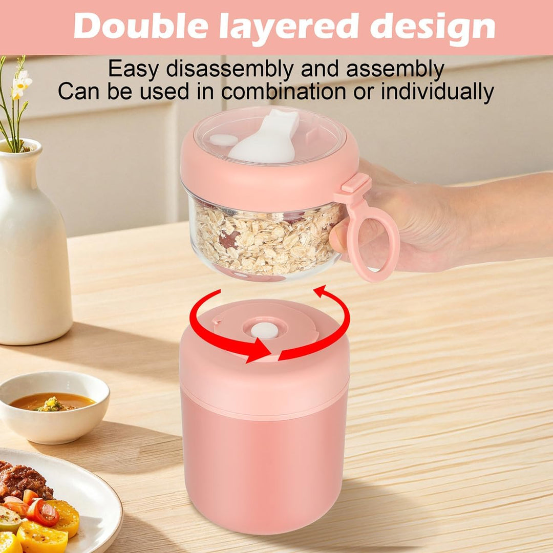 Edelstahl Müslibecher to Go,2-In-1 Joghurtbecher 530ml+330ml Tragbarer Auslaufsicherer, Joghurtbeche