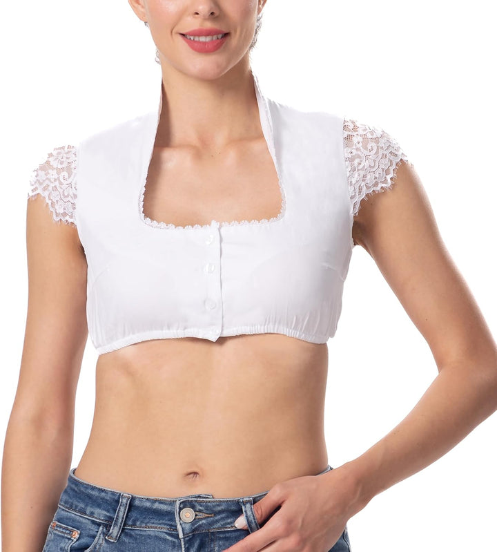 Kelliar Dirndlbluse Damen Trachtenbluse Creme Dirndl Bluse für Bavarian Oktoberfest 34 Creme-31, 34
