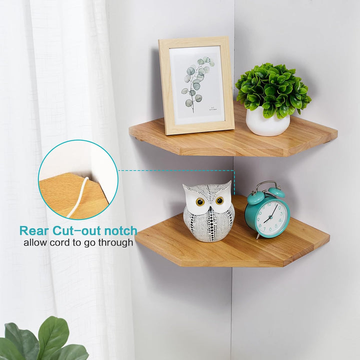 Eckregal Hängend, 2er-Set Eiche Massivholz Eckregal Wandregal Holz Vintage Landhausstil Regal für Sc