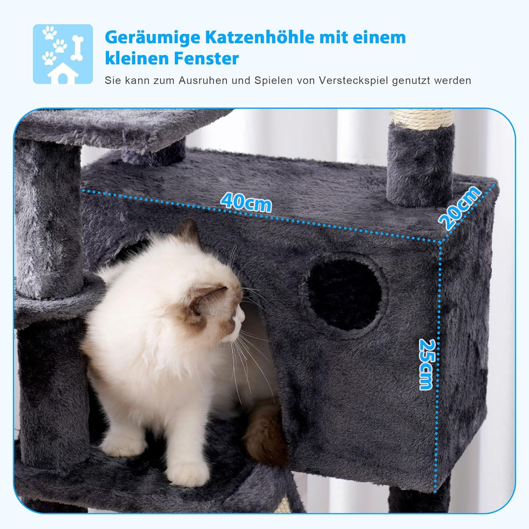 Hey-brother Kratzbaum, 135 cm Indoor Katzenbaum, Mit gepolsterter Plattform Bett, Spielzeug Ball, Hö