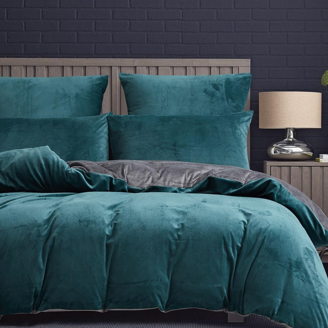 DXHOME Winter Bettwäsche Fleece 200x220cm Blau Hellblau Grau Plüsch Samt Uni Einfarbig Wende Bettwäs