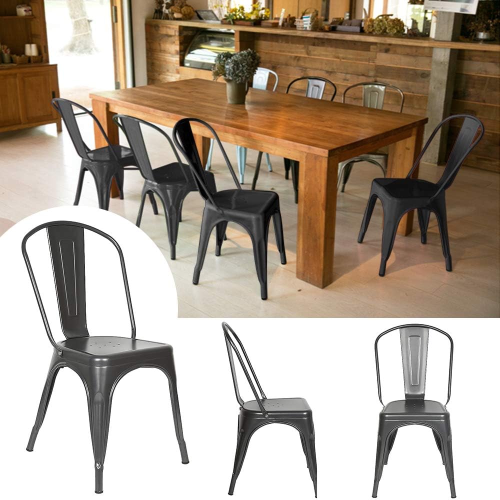 YJIIJY 4er Set Metall Esszimmerstuhl Stapelbarer Stuhl im Industriestil für Bar/Kaffee/Restaurant (g