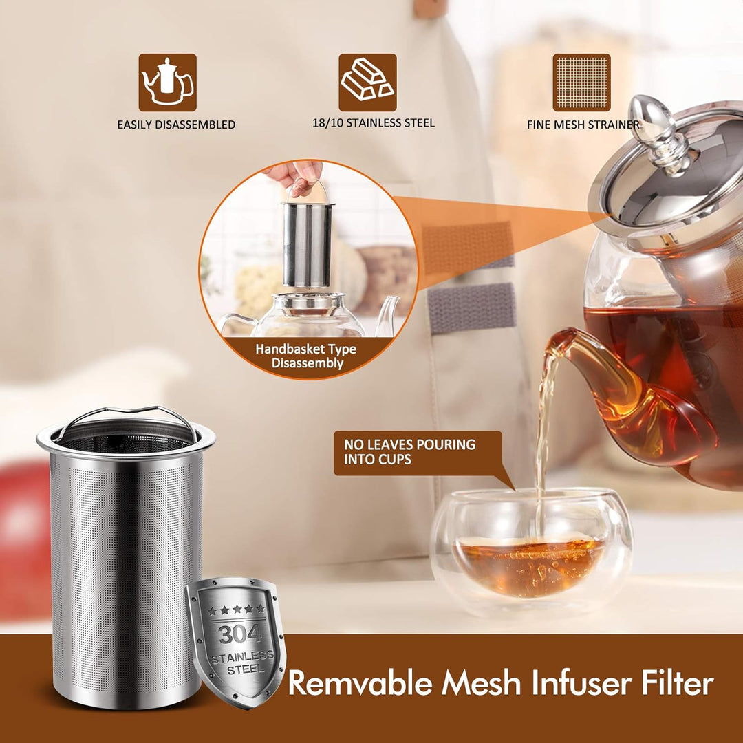 Hiware Glas-Teekanne mit herausnehmbarem Teesieb, 1000 ml, für den Herd geeignet, Teebereiter und Te