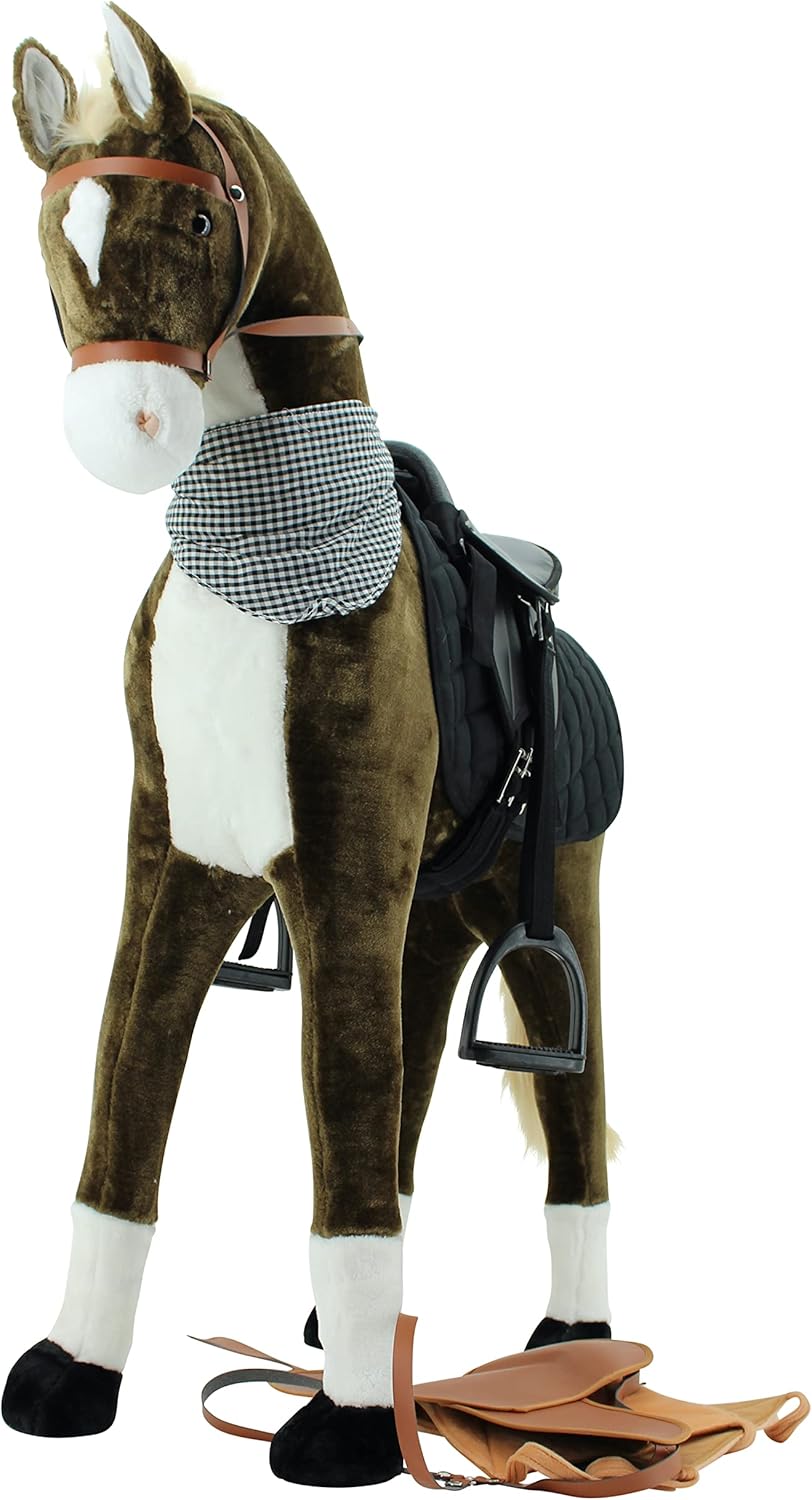 Sweety Toys 14149 Stehpferd Standpferd Reittier Plüschpferd Reitpferd 110 cm inkl. Sattel mit Steigb
