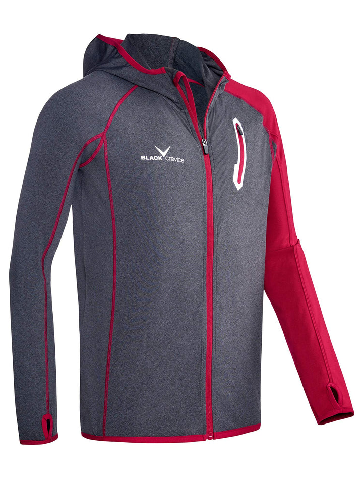 Black Crevice Herren Microfleece Jacke Second Layer Midlayer Kapuze BCR297879 Anthracite/Blood Red S