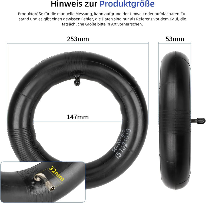 ulip 2 Stück E-Scooter Schlauch 90/65-6.5 (11 Zoll)- Abgewinkeltes Ventil 90/90 - Kompatibel mit 90/