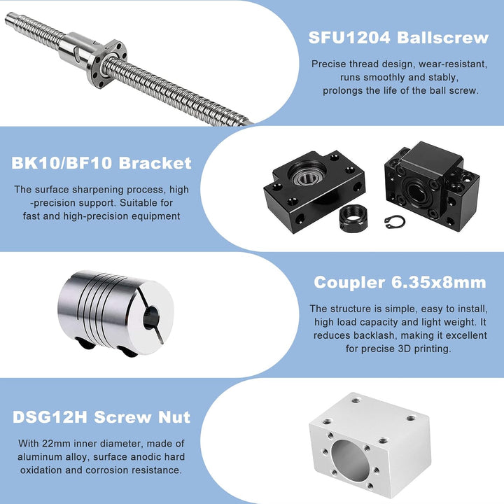 CNCMANS SFU1204 Kugelumlaufspindel, SFU1204 1000mm Edelstahl Ball Screw Gewindespindel mit Bearbeite