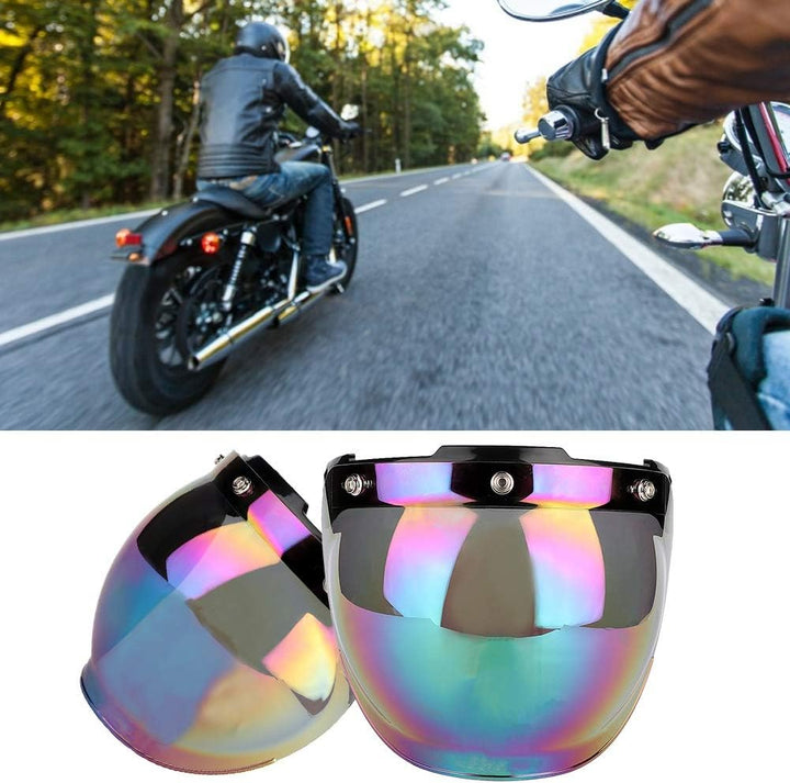 Qiilu Motorrad Helm Linse, Motorrad Retro 3-Snap Sonnenblende Schild Winddichte Helm Linse farbig