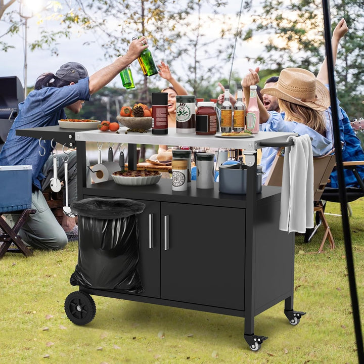 GIANTEX Grillwagen Servierwagen Outdoor, Grilltisch mit Edelstahl-Arbeitsplatte & klappbarem Seitent