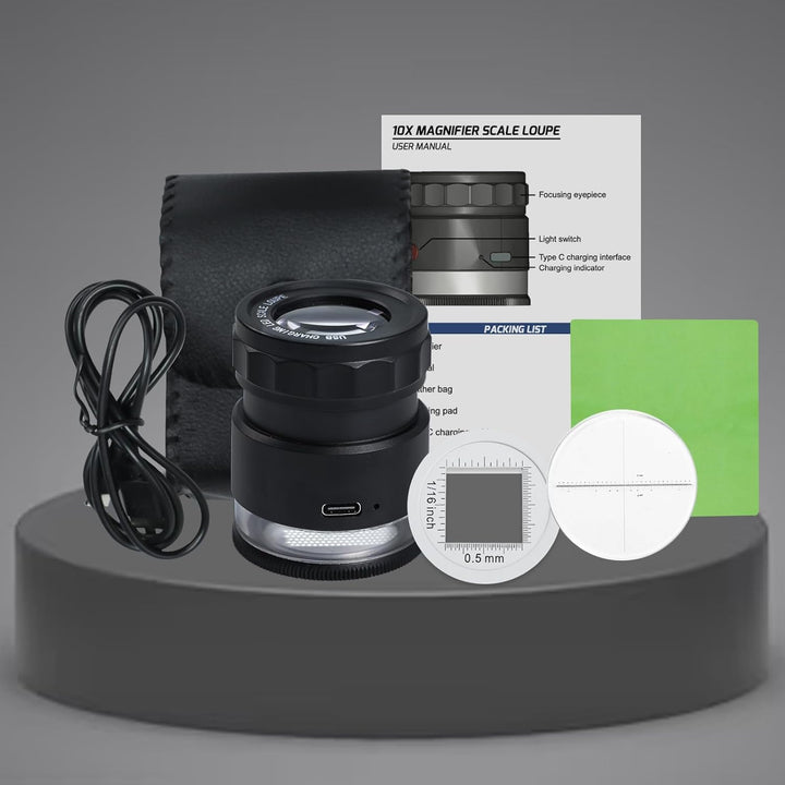 10 Fache Lupe – Wiederaufladbare Juwelierlupe 10X mit UV und LED Beleuchtung, Beleuchtete Einschlagl