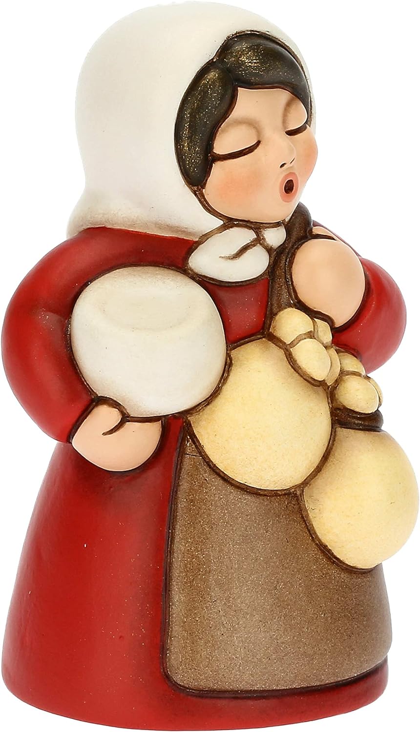 THUN - Krippe 2022 - Krippenfigur für Damen mit Käse aus Keramik, handverziert, rotes Kleid - Klassi