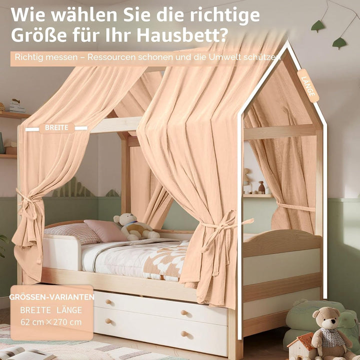 HOTUT Hausbett Himmel,2 Stück Betthimmel Babybett aus Musselin,Weich und atmungsaktiv Baldachin Kind