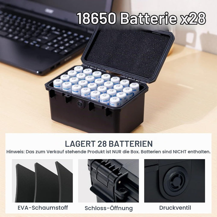 KIWIFOTOS Batterie-Organisator Hartbox für 18650 Batterien, stossfest und wasserdicht Batterie-Lager