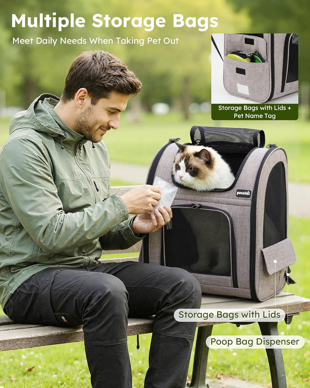 pecute Hunderucksack Erweiterbar XL für 6-10 kg, Faltbar Katzenrucksack Katzen mit Anti-offener Reis