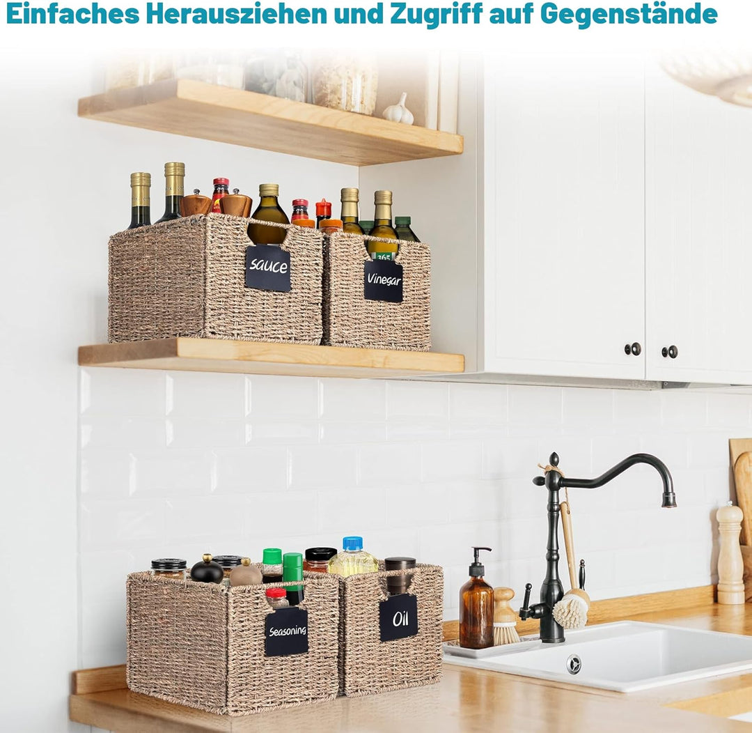 3er-Set Seegras Rechteckig Korb Aufbewahrungskorb, 26.5 x 24 x 19cm / Faltkorb Flechtkorb, Regalbox