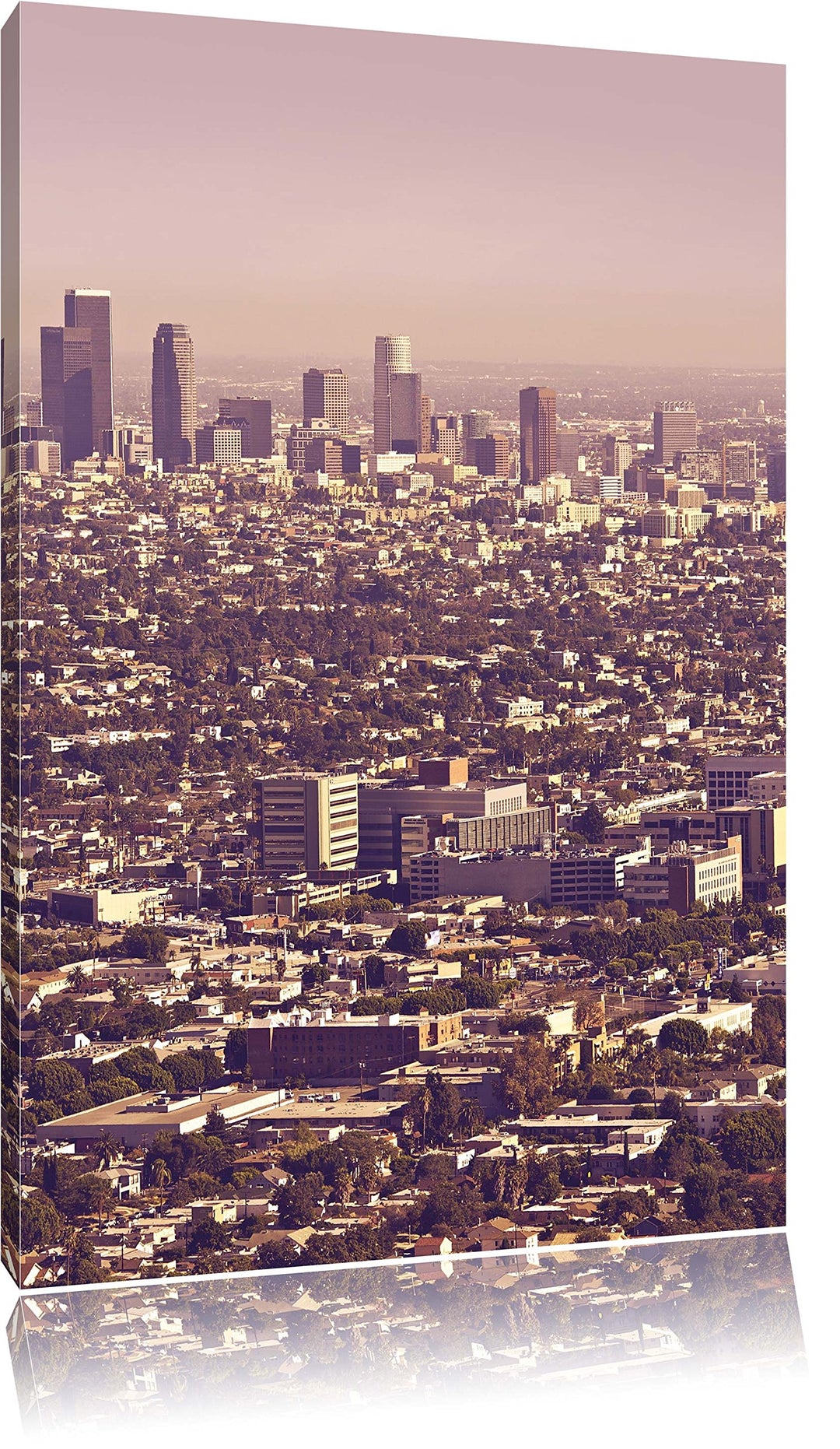 Los Angeles City Skyline, Format: 100x70 auf Leinwand, XXL riesige Bilder fertig gerahmt mit Keilrah