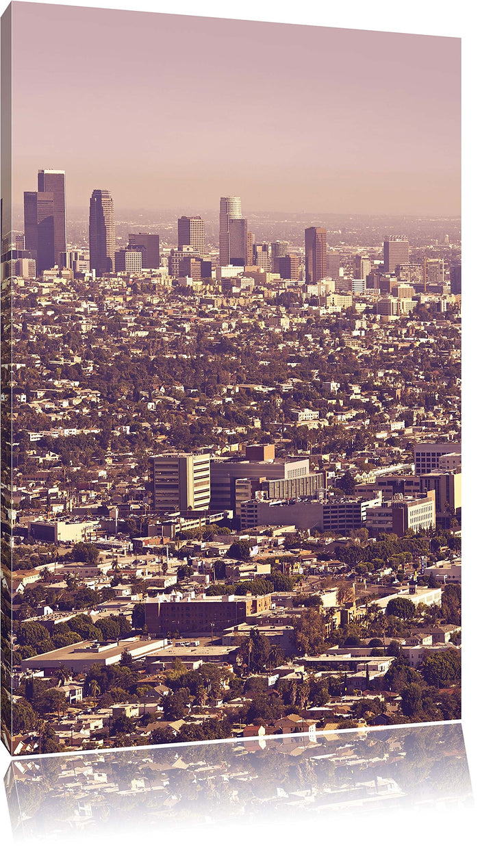 Los Angeles City Skyline, Format: 100x70 auf Leinwand, XXL riesige Bilder fertig gerahmt mit Keilrah