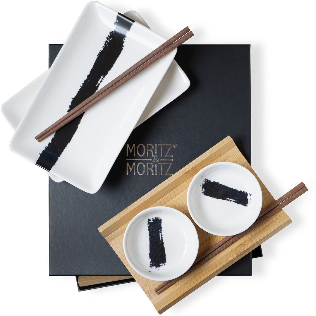Moritz & Moritz Sushi Geschirr Set für 2 Personen - 10 Teile - Sushi Servierset mit 2x Sushi-Teller,