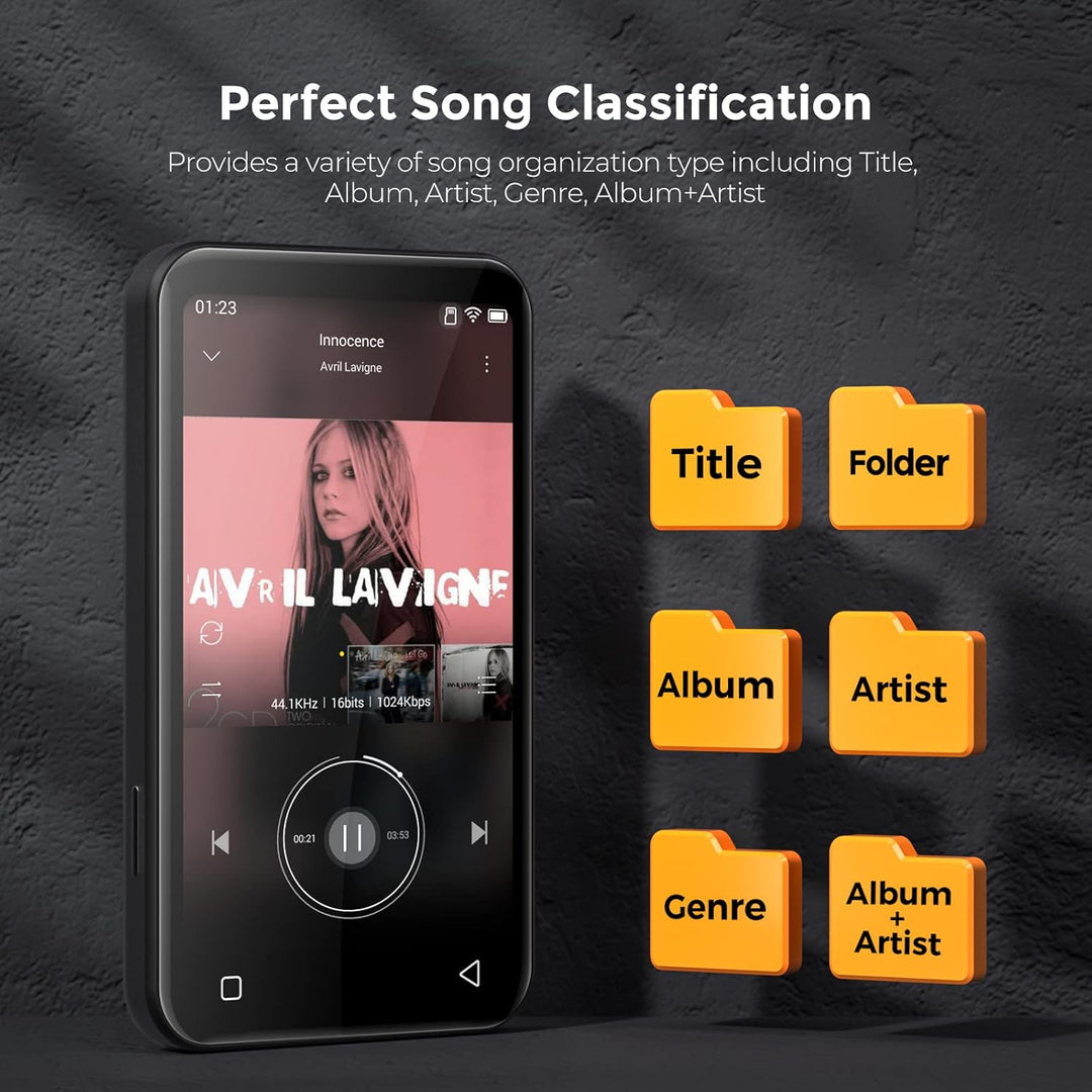 WiFi-MP3-Player mit Bluetooth, TIMMKOO 4,0-Zoll-Voll-Touchscreen-MP3-MP4-Player, tragbarer HiFi-Soun
