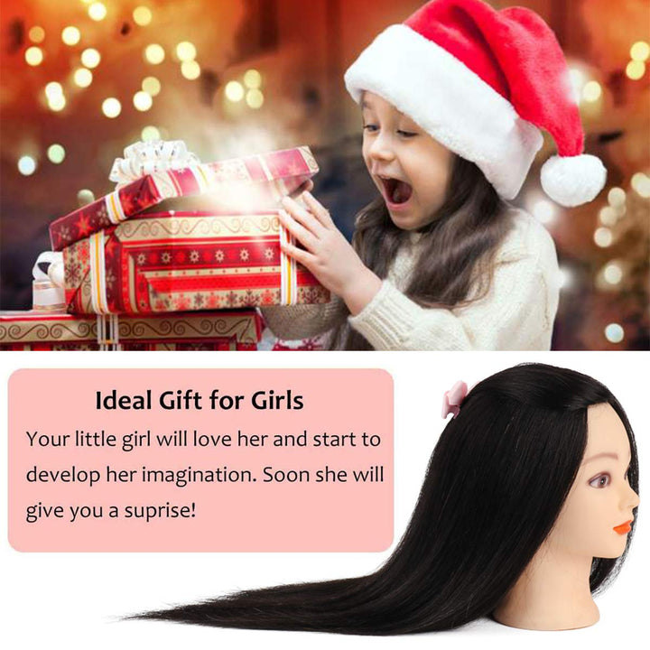 TopDirect 45cm/18 Zoll Übungskopf Frisierkopf Friseur 100% Echtes Haar Modell Kopf für Friseur Praxi