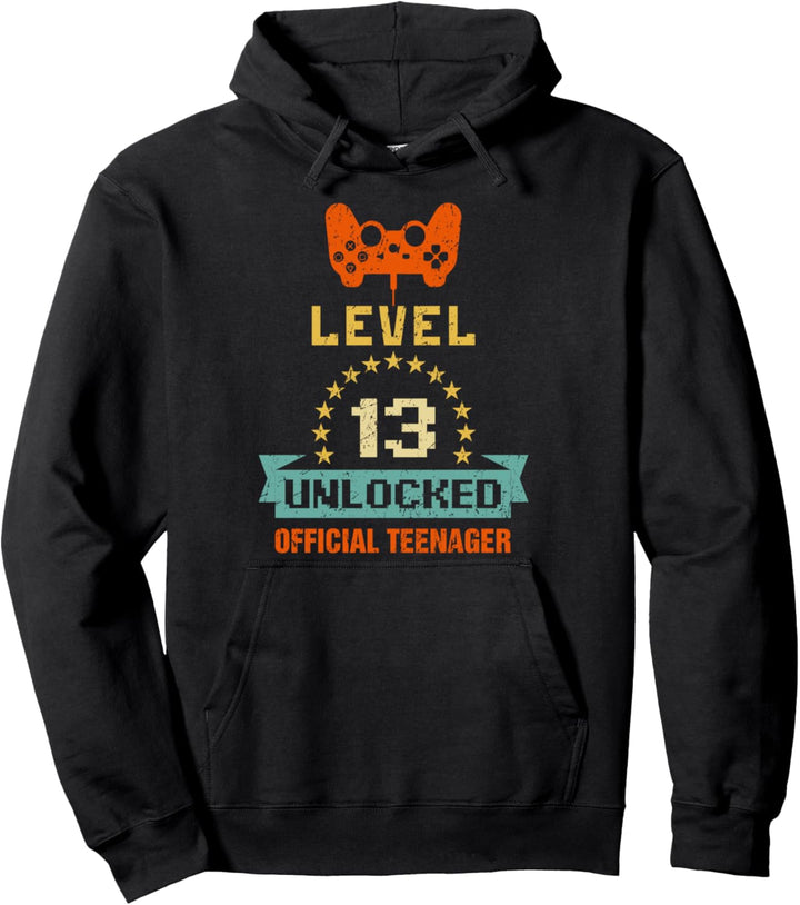 Official Teenager 13th Birthday Gamer Gift Level 13 Unlocked Pullover Hoodie