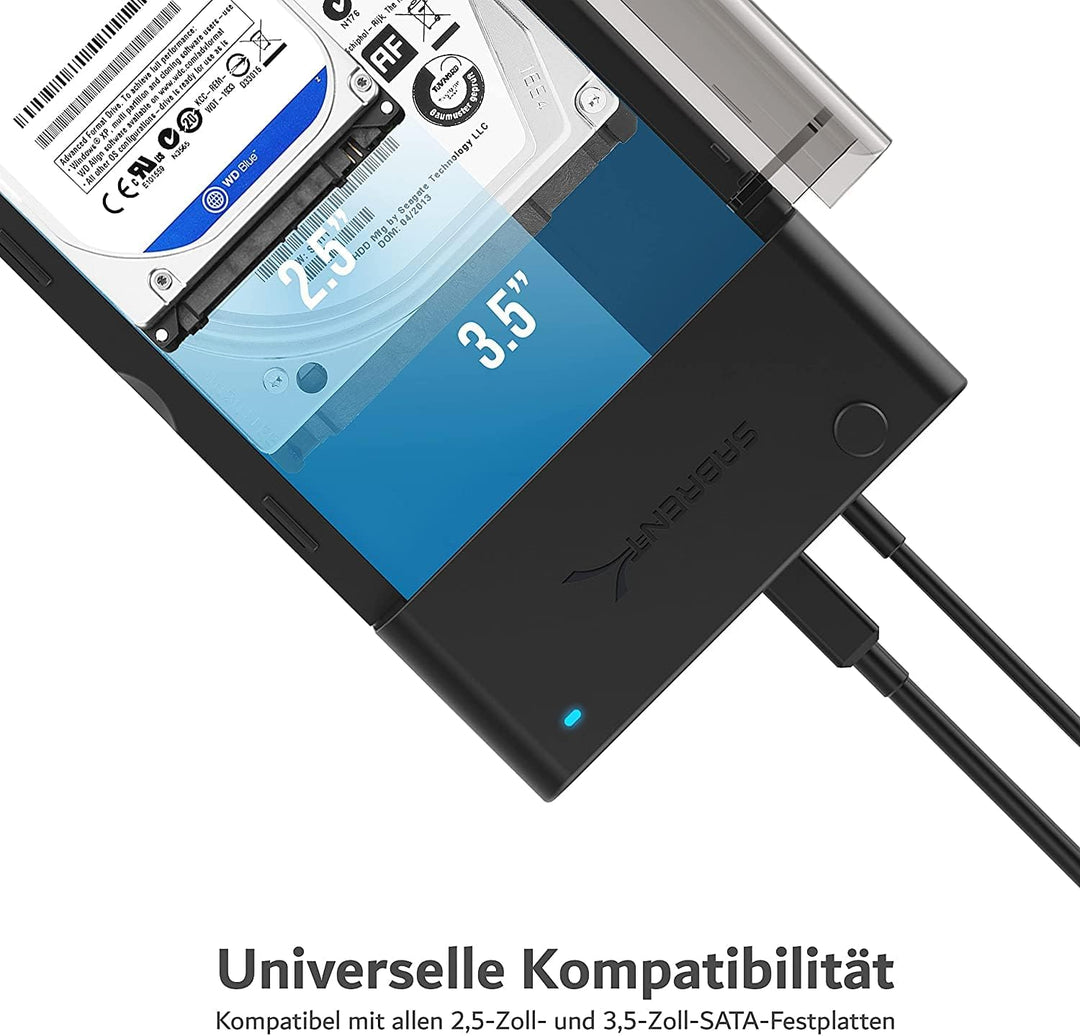 SABRENT Festplatten Dockingstation fur 2,5 3,5 Zoll SATA HDD & SSD USB A 5Gbps (EC-DFLT) 2.5"/3.5" S