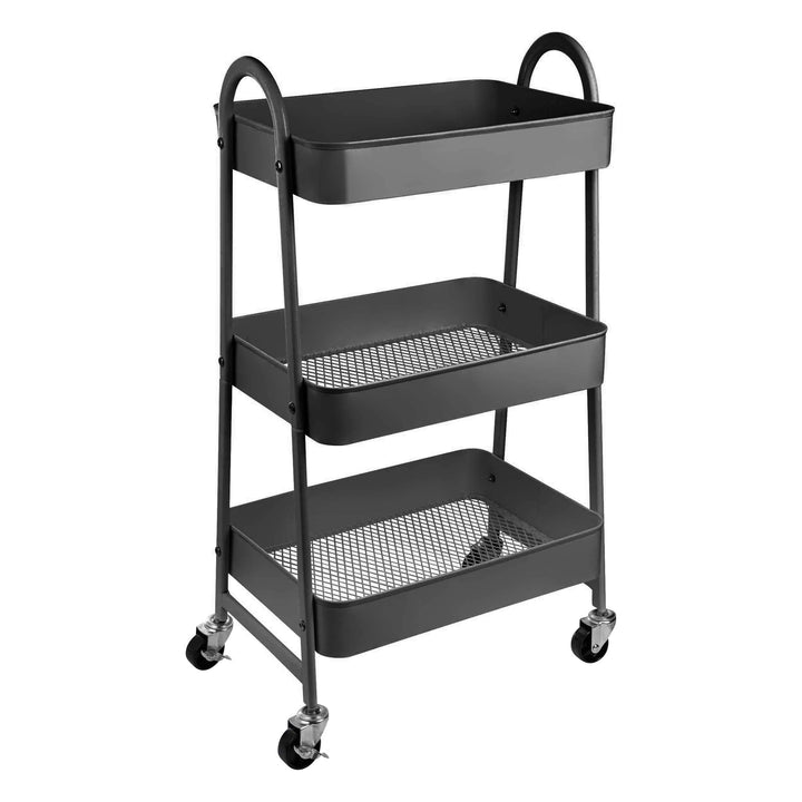 ONVAYA® Servierwagen Silvio | Beistellwagen | dunkelgrau | 30,5 x 45 x 77 cm | 3 Fächer | Multifunkt