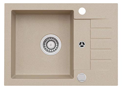 VBChome Spüle Beige 58 x 42 cm Granit Einzelbecken Einbauspüle gesprenkelt reversibel Verbundspüle +