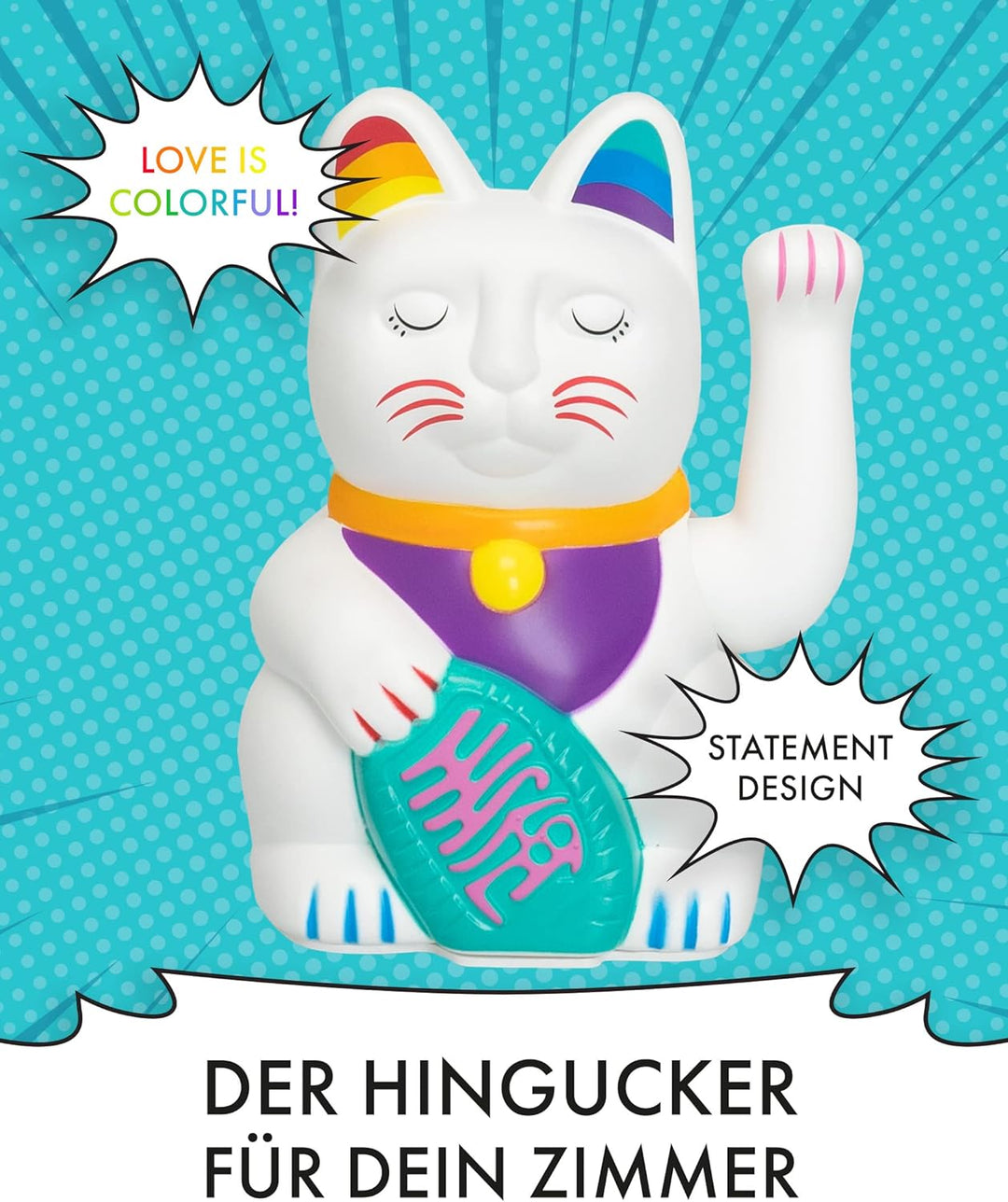 ANGRY CAT Regenbogen Winkekatze - Bunte Lucky Cat in Regenbogen Farben - süsse WinkKatze - Katze mit