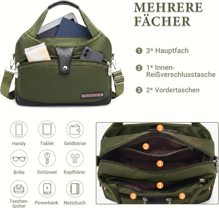 DIRRONA Damen Umhängetasche Multi Pocket Crossbody Bag Schultertaschen Leicht Handtasche Waterproof