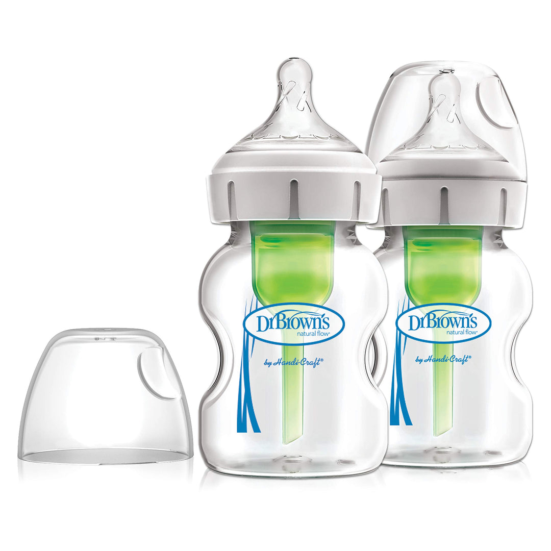 Dr. Brown's Natural Flow Anti-Colic Options+ Weithals-Glas-Babyflasche, 150 ml, mit Sauger Stufe 1,