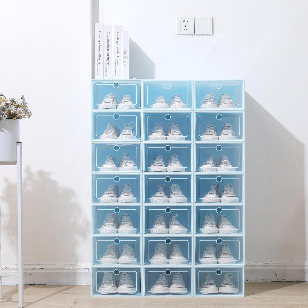 Schuhboxen, 24 Stück, stapelbar, mit transparentem Deckel, faltbar, Organizer, für Damen/Herren (bla