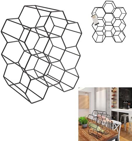 Home Deco Factory KA3041 Weinregal, schwarzes Metallgeflecht, Aufbewahrung für 9 Flaschen, Einheitsg