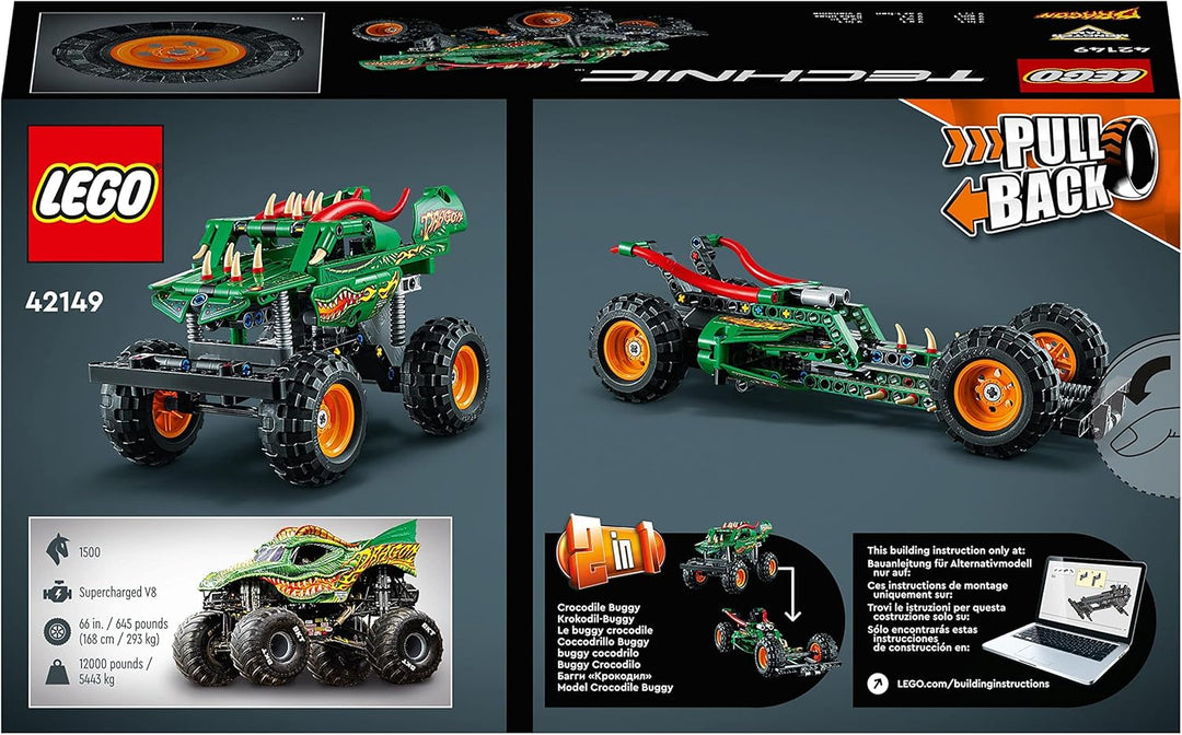 LEGO 42149 Technic Monster Jam Dragon, Monster Truck-Spielzeug für Jungen und Mädchen, 2in1-Rennwage