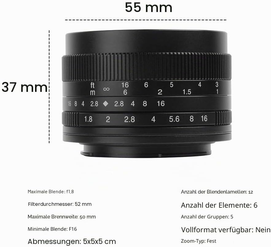 7artisans 50mm F1.8 APS-C Manuelle Fixed Objektiv für Sony E-Mount spiegellose Kamera wie Sony A6500