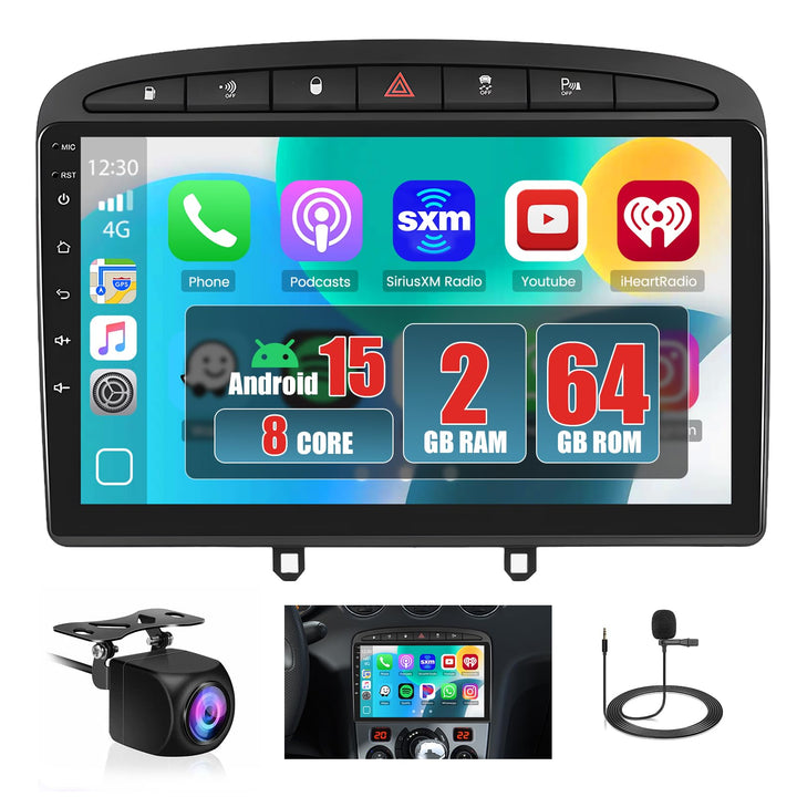 Hikity [8 core 2+64G] Android 15 Autoradio, Wireless CarPlay Android Auto, für Peugeot 308/408 2007-