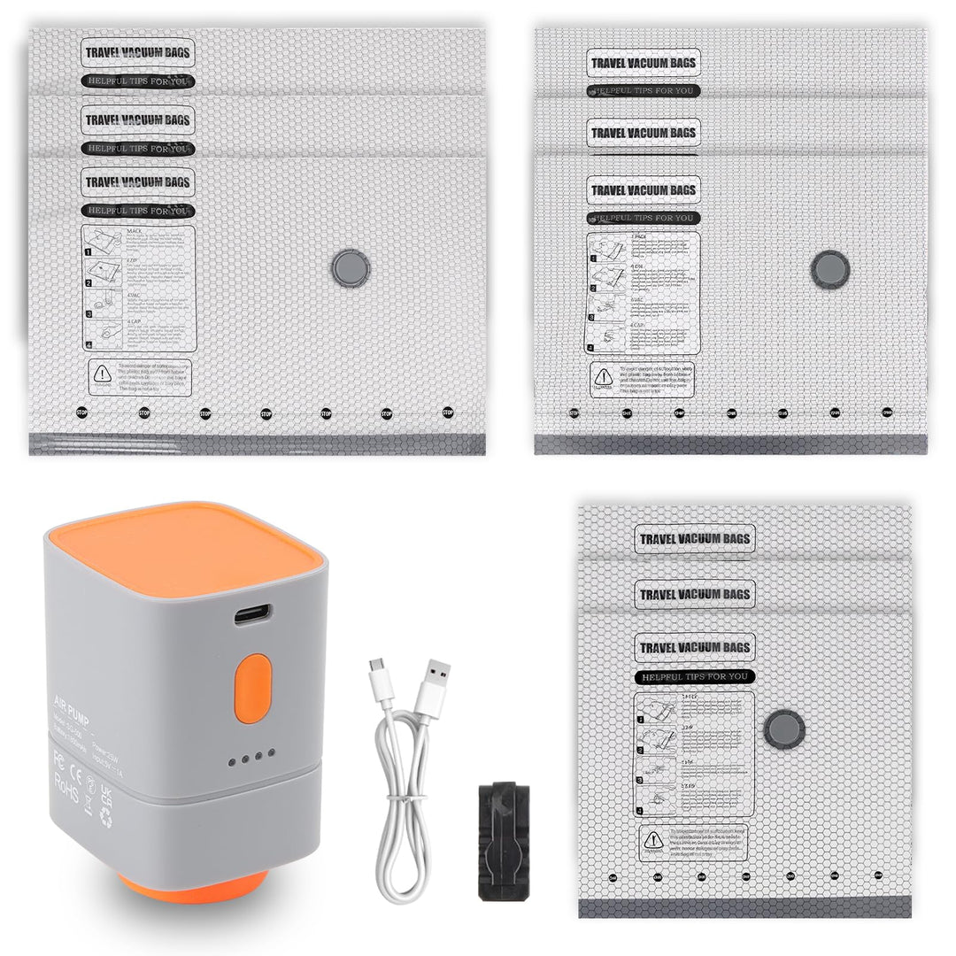 Vakuumbeutel Set mit kabelloser Vakuumpumpe – 9 Stück (3x 40x40cm, 3x 40x50cm, 3x 40x60cm) – Platzsp