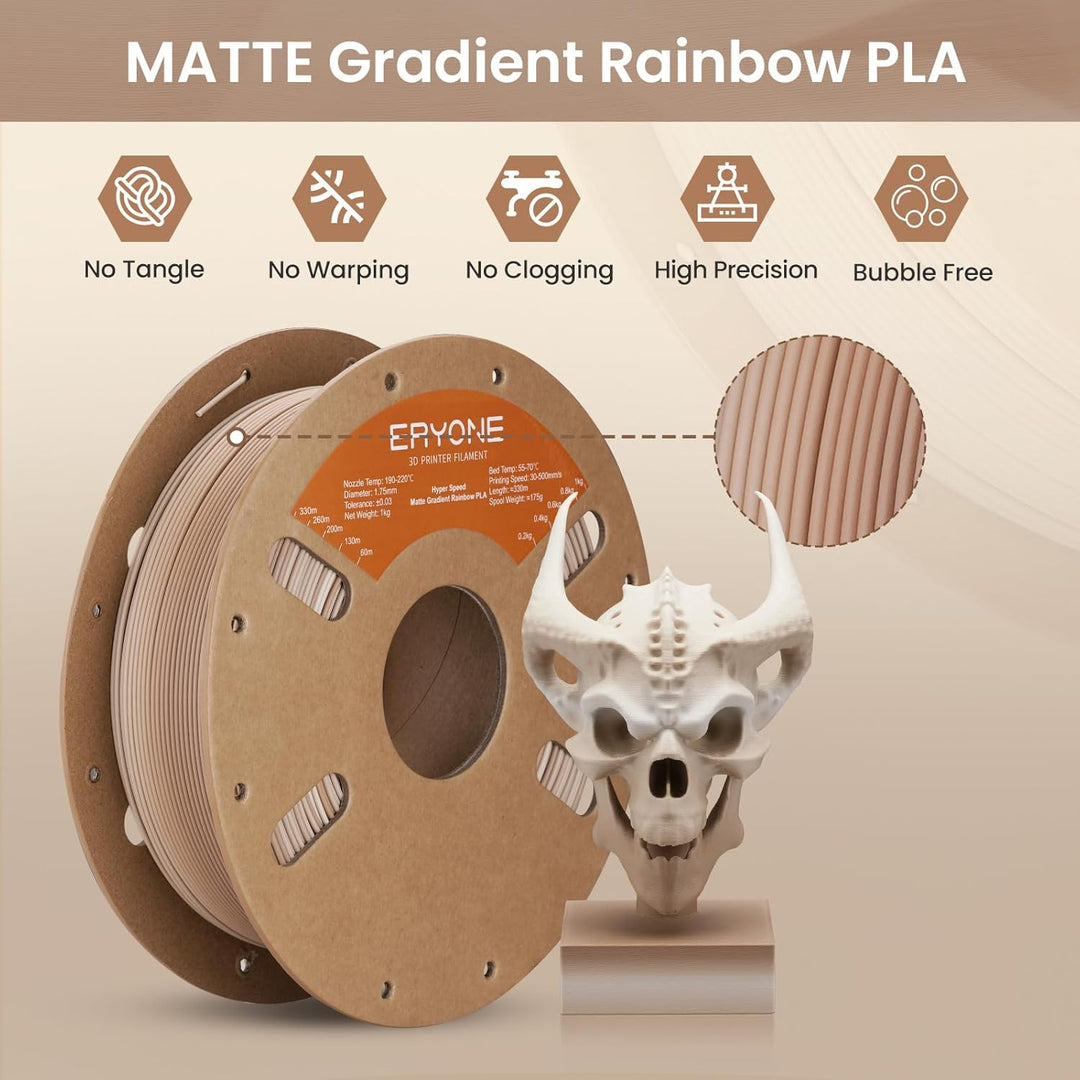 ERYONE Matte PLA 3D Drucker Filament 1.75mm, Matte Gradient Rainbow PLA, Massgenauigkeit +/- 0.03 mm
