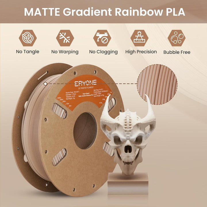 ERYONE Matte PLA 3D Drucker Filament 1.75mm, Matte Gradient Rainbow PLA, Massgenauigkeit +/- 0.03 mm